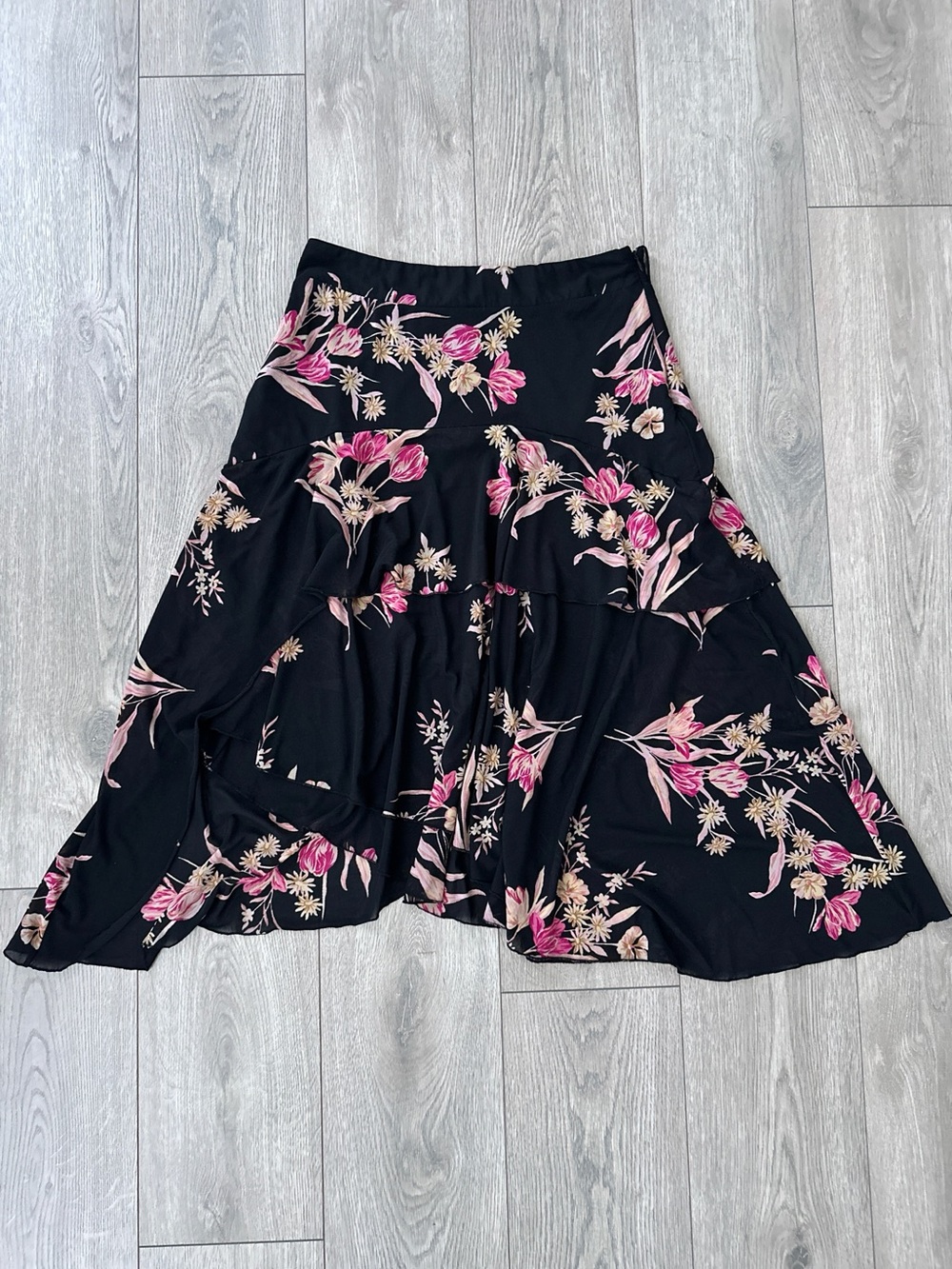 floral flouncy midi skirt
